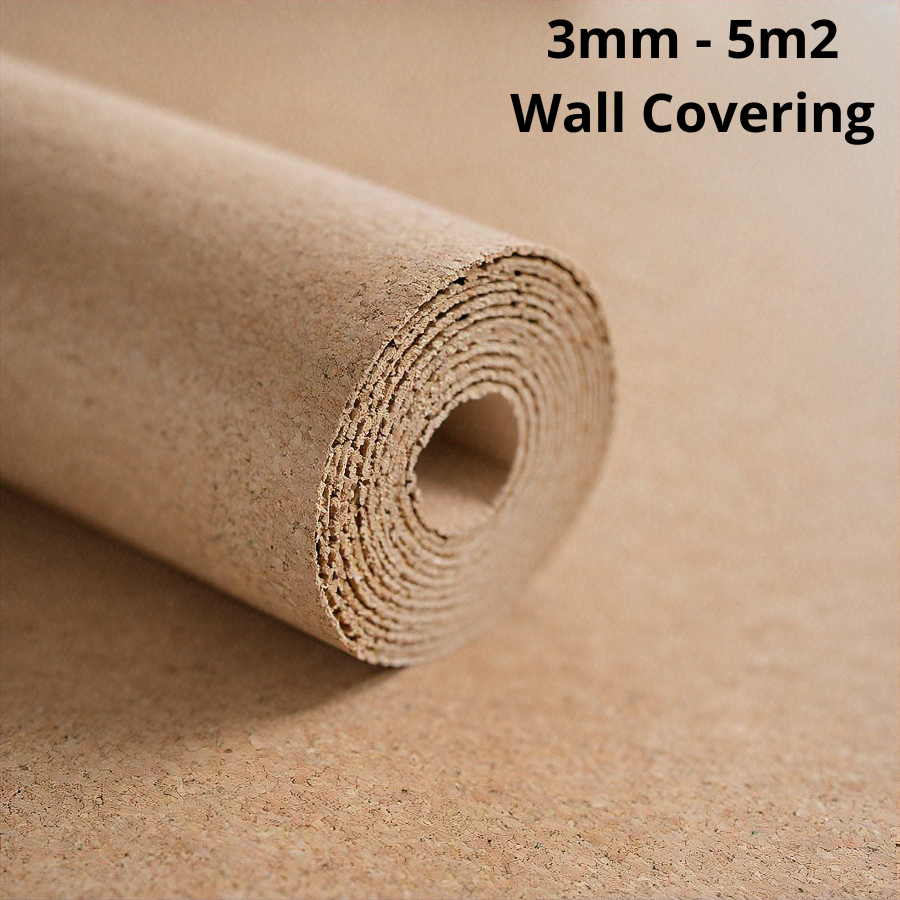 3mm cork roll wall covering for 5m² area, natural thermal and acoustic insulation, decorative and eco-friendly wall treatment solution