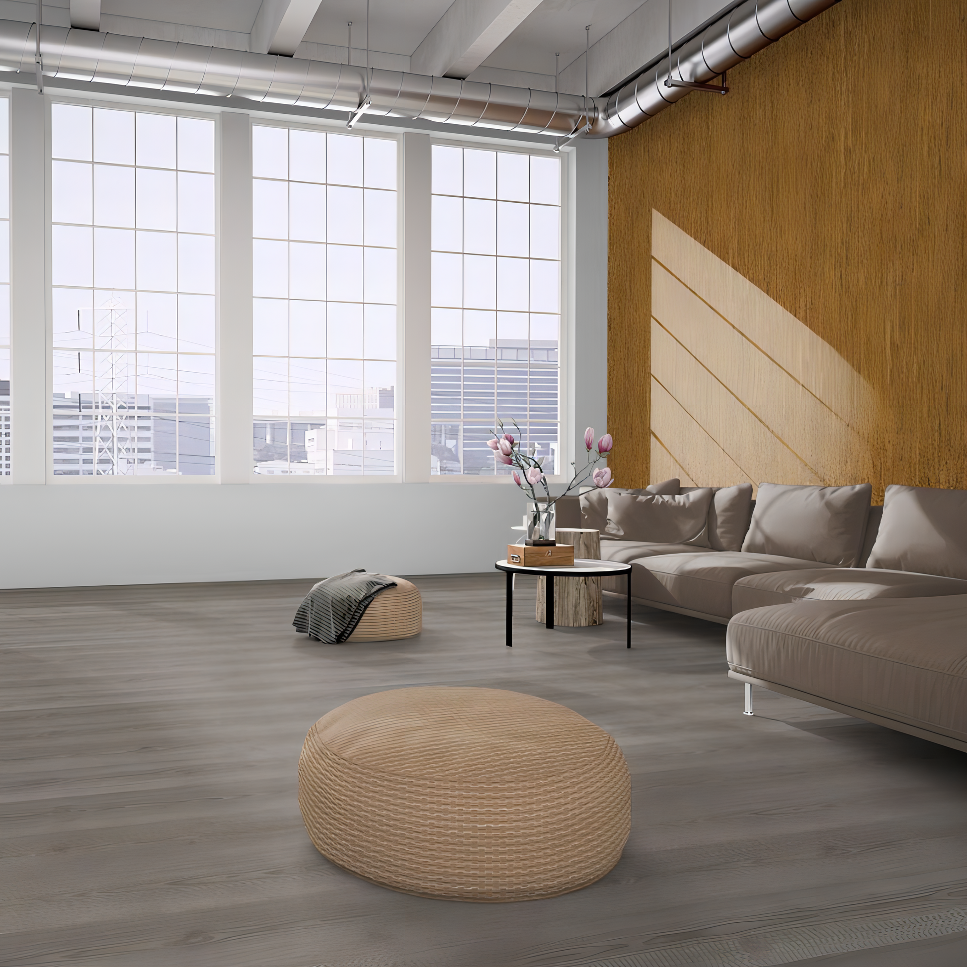 Natural canvas decorative cork wall tiles covering 1.98m², acoustic insulation with elegant neutral finish for contemporary interiors