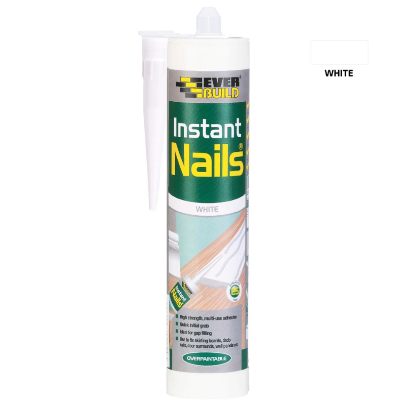 Everbuild Instant Nails white adhesive 290ml, strong instant grab formula for mounting heavy items without nails or screws
