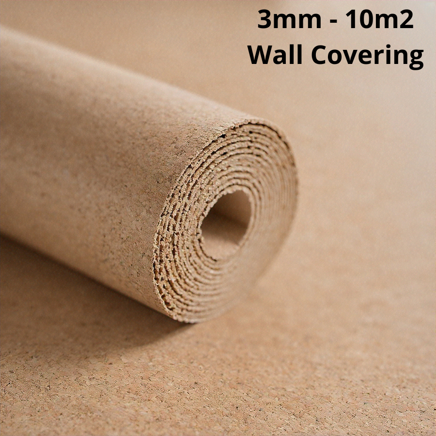 3mm cork roll wall covering for 10m² area, natural thermal and acoustic insulation, decorative and eco-friendly wall treatment solution