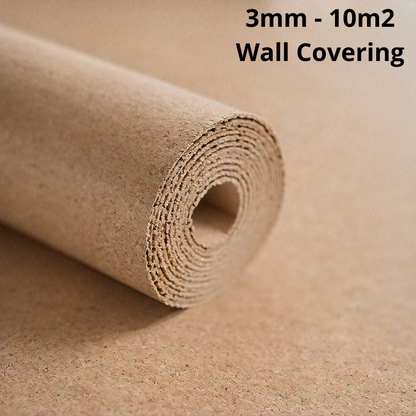 3mm cork roll wall covering for 10m² area, natural thermal and acoustic insulation, decorative and eco-friendly wall treatment solution