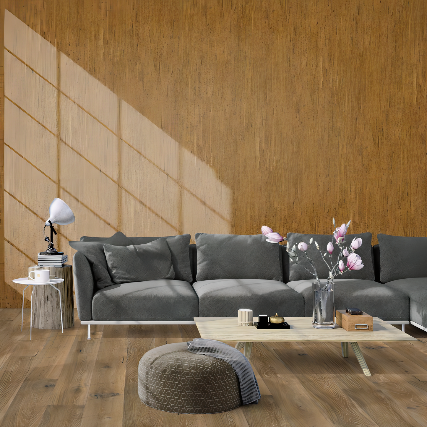 Natural canvas decorative cork wall tiles covering 1.98m², acoustic insulation with elegant neutral finish for contemporary interiors