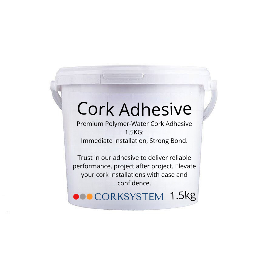 Professional polymer-water adhesive 1.5kg for cork wall tiles, covers 3m², environmentally friendly formula with strong bonding properties