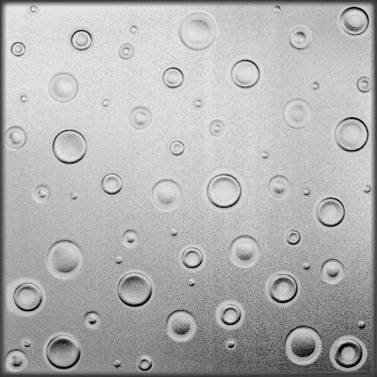 Silver Bubbles modern 3D decorative wall and ceiling panels featuring embossed bubble design, metallic silver finish, easy installation, includes 8 lightweight panels covering 2m2 (21.52 sqft)