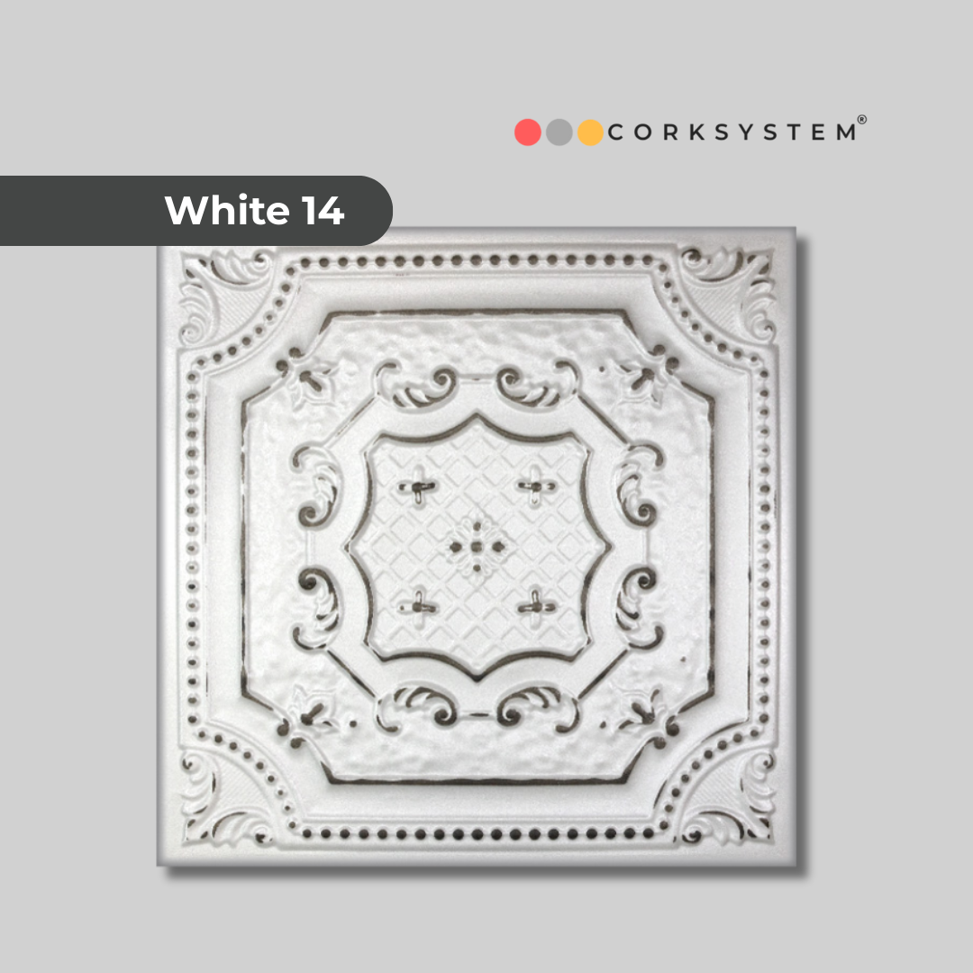 Decorative ceiling and wall panels White 14, 2m2 set with 8 lightweight panels, textured 3D design for interior decoration