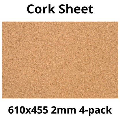 Cork Sheet - 610x455mm - 2mm - Décor and DIY - Pack of 4