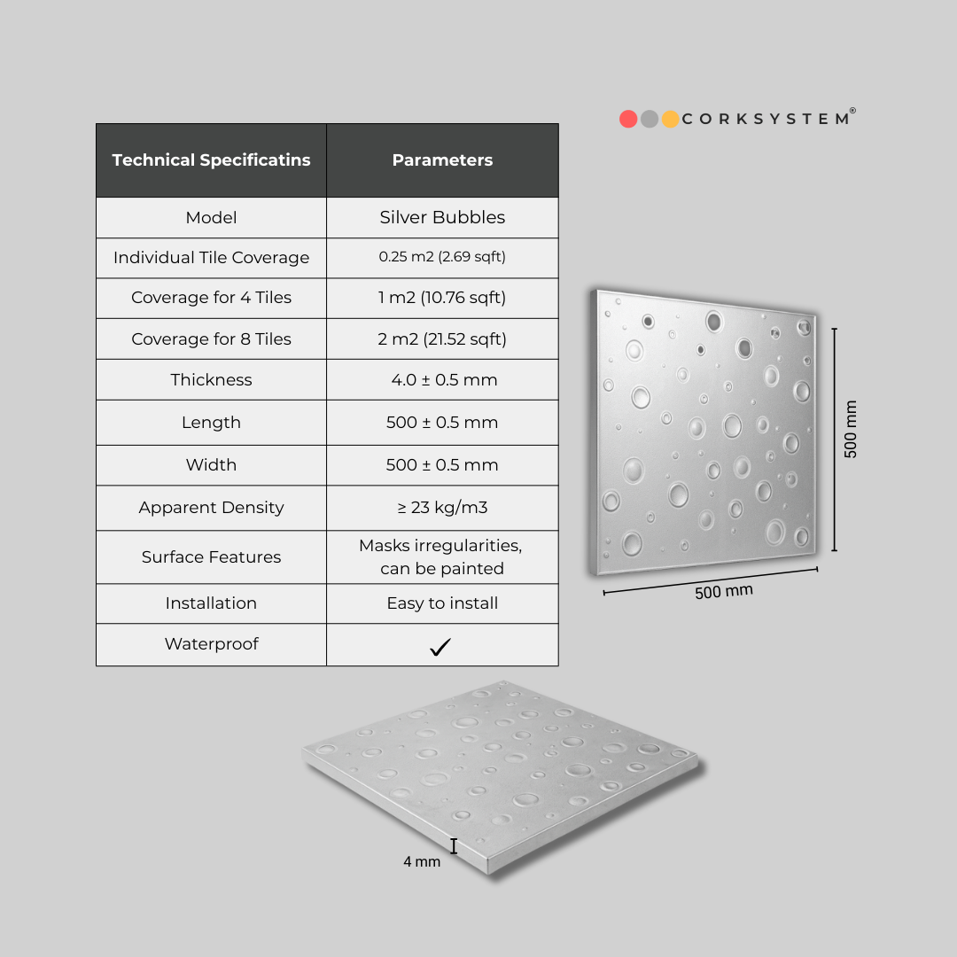 Silver Bubbles: Decorative Ceiling & Wall Panels - 2m2 (21.52 sqft) - 8 Panels