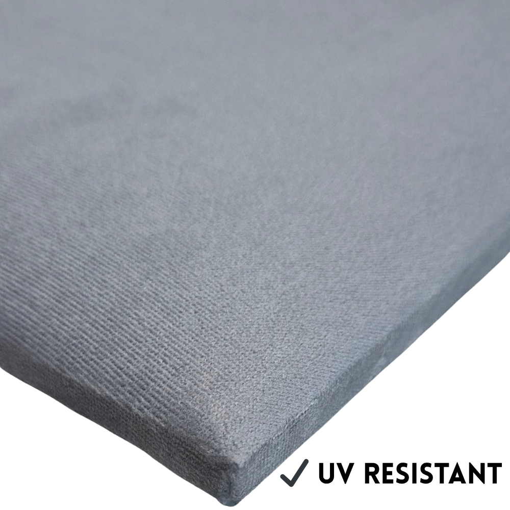 “Upholstered wall panel 600x300 mm pale grey velvet finish UV resistant single panel”