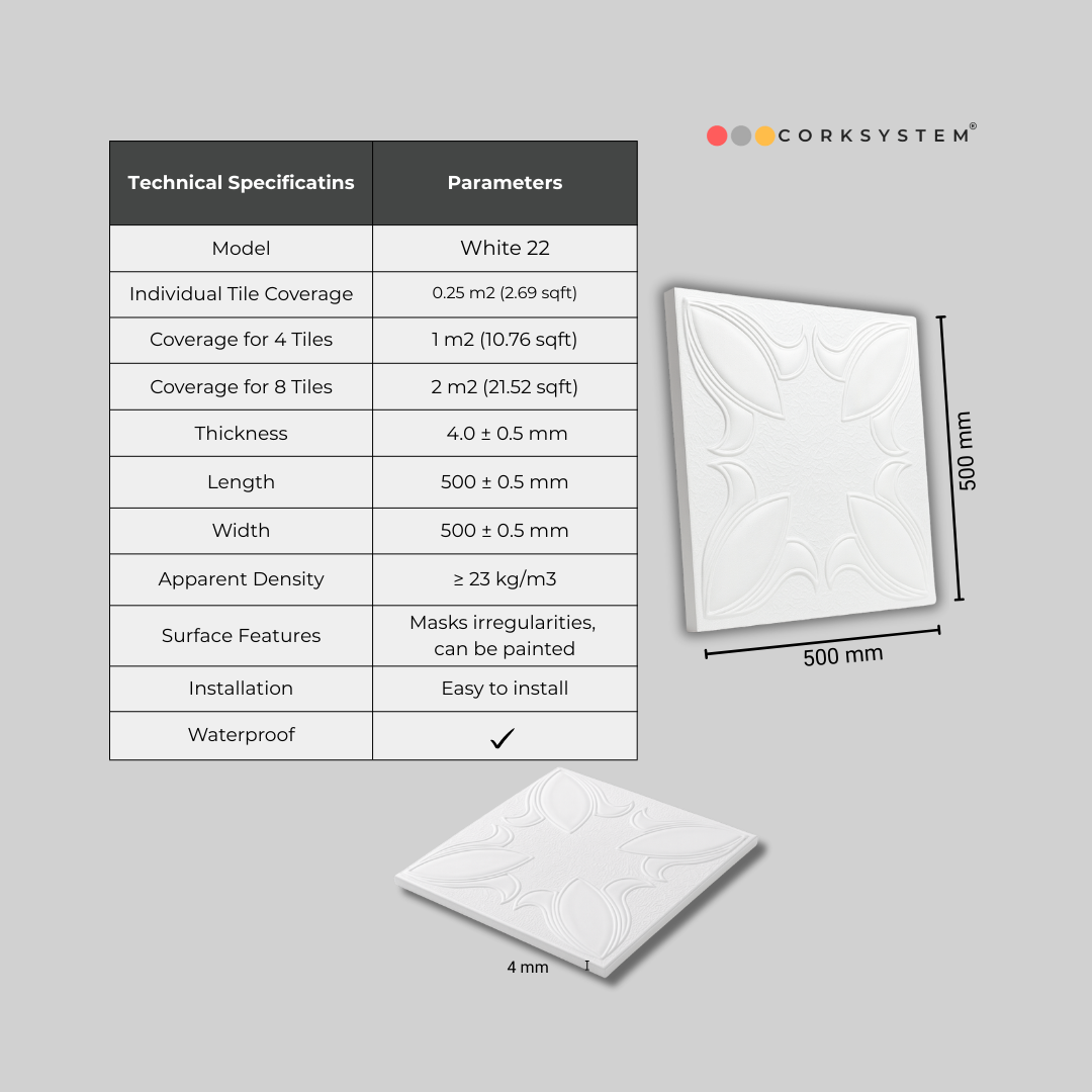 White 22: Decorative Ceiling & Wall Panels - 2m2 (21.52 sqft) - 8 Panels