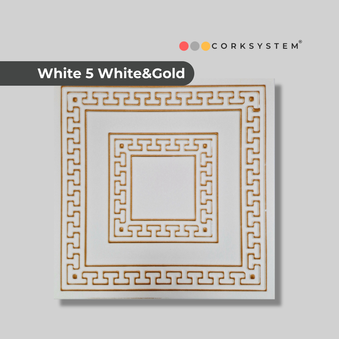 White 5 (White&Gold): Decorative Ceiling & Wall Panels - 2m2 (21.52 sqft) - 8 Panels