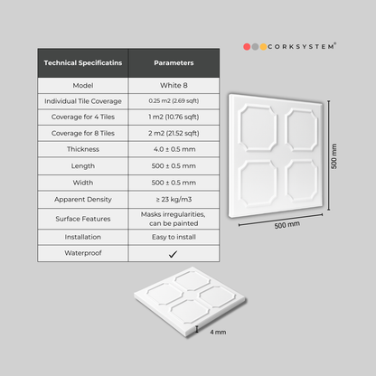 White 8: Decorative Ceiling & Wall Panels - 2m2 (21.52 sqft) - 8 Panels